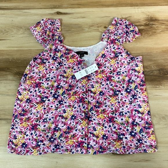 J. Crew Tops - J Crew Top Womens XS Cap-sleeve soft gauze chiffon top in floral fields